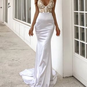 Long white and gold dress (worn once)